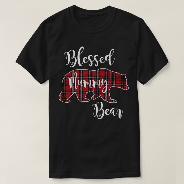 Blessed Mummy Bear Red Tartan Plaid Pattern Mama M T-Shirt (Design Front)
