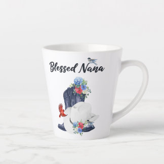 Blessed Nana with Cowboy Boots/Hat & Flowers/Birds Latte Mug