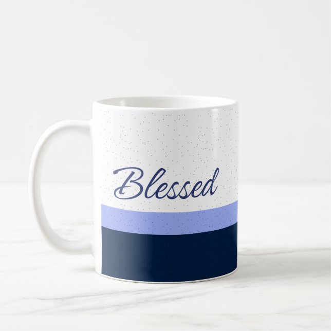 Blessed Navy Script Minimalist Art Coffee Mug (Left)