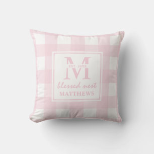 Blessed Nest Baby Pink Buffalo Plaid Custom Cushion
