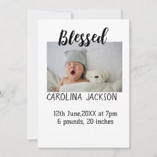 Blessed new born photo modern birth announcement 