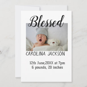 Blessed new born photo modern birth announcement 