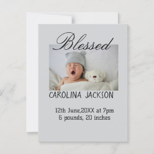 Blessed new born photo modern birth announcement postcard