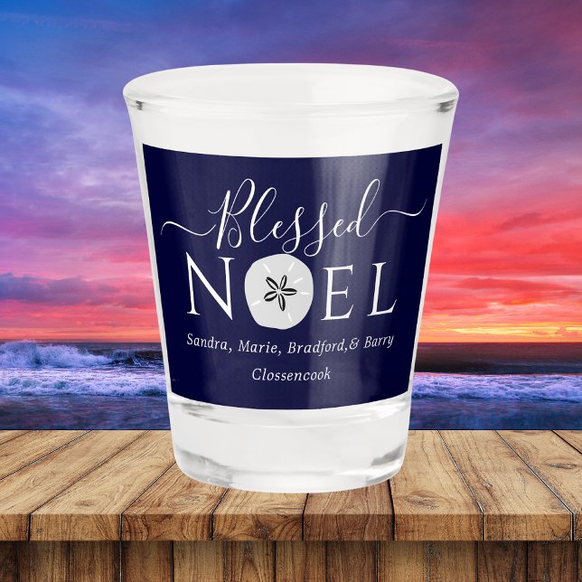 Blessed Noel Nautical Navy Sand dollar Christmas Shot Glass (Creator Uploaded)