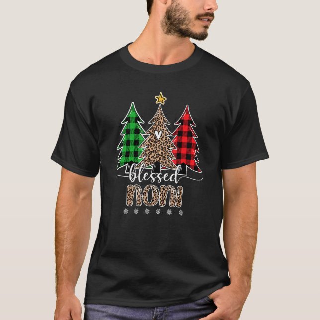 Blessed Noni Leopard Christmas Pine Tree Red Plaid T-Shirt (Front)
