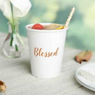 Blessed orange spice script cute thanksgiving paper cups
