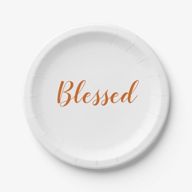 Blessed orange spice script cute thanksgiving paper plate (Front)