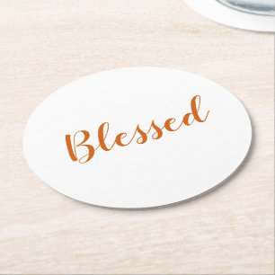 Blessed orange spice script cute thanksgiving round paper coaster