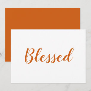 Blessed orange white script cute thanksgiving card