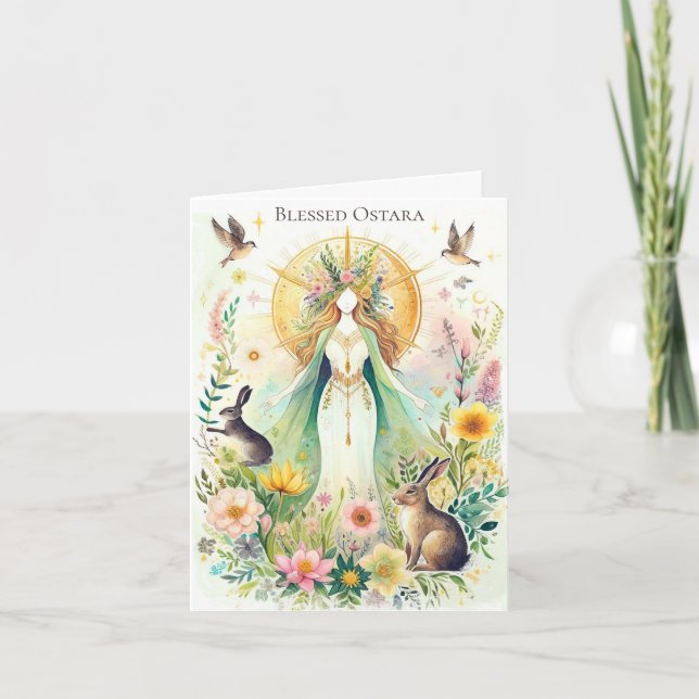 Blessed Ostara Pagan Wiccan Folded Holiday Card (Front)