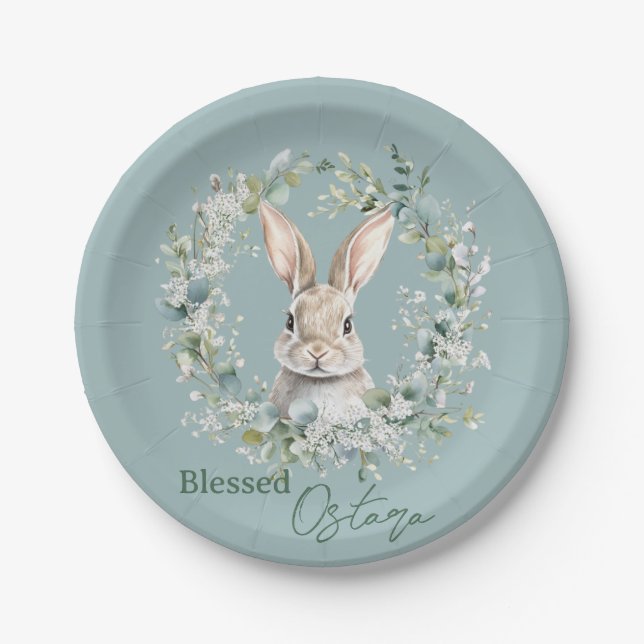 Blessed Ostara Rabbit Spring Easter Paper Plate (Front)