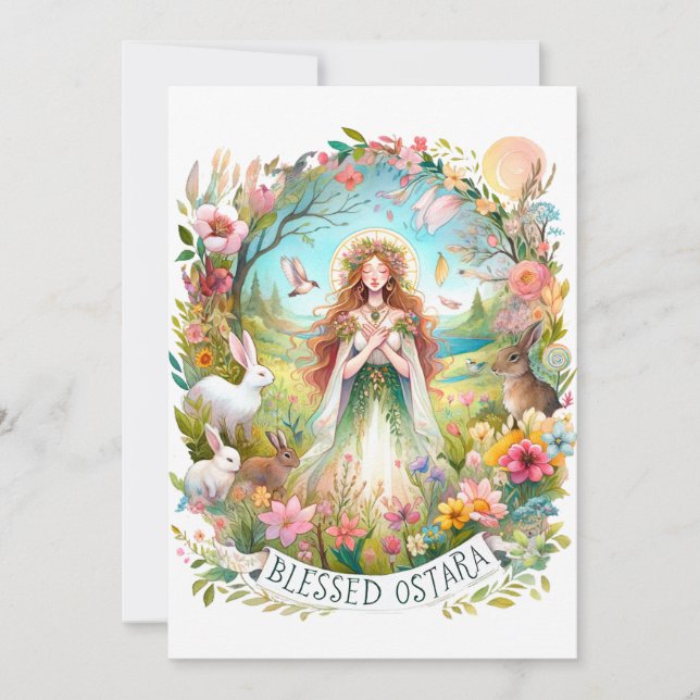 Blessed Ostara Witchy Pagan Flat Holiday Card (Front)