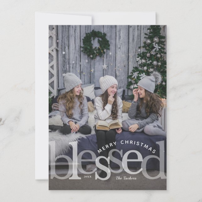Blessed Overlay Photo Christmas Card (Front)
