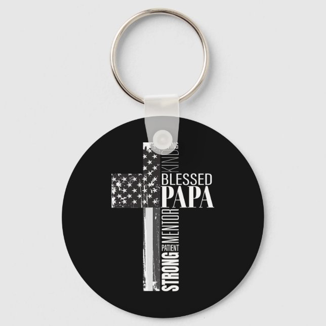Blessed Papa American Flag Christian Religious Fat Key Ring (Front)