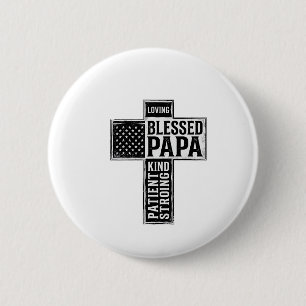 Blessed Papa Cross Christian Vintage Typography De 6 Cm Round Badge