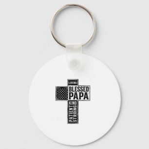 Blessed Papa Cross Christian Vintage Typography De Key Ring