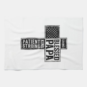 Blessed Papa Cross Christian Vintage Typography De Tea Towel