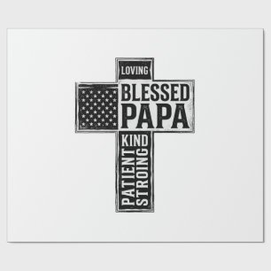 Blessed Papa Cross Christian Vintage Typography De Wrapping Paper