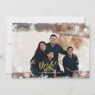 Blessed Photo Collage Snowflake  Family Christmas Holiday Card