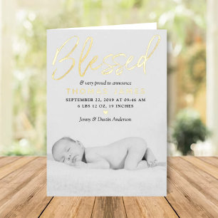 "Blessed" Photo Real Foil Birth Announcement