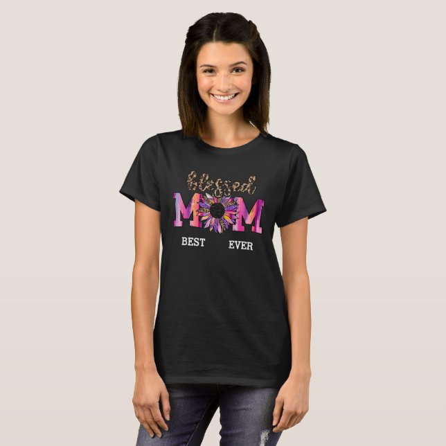 Blessed Pink Mum Floral Modern T-Shirt (Front Full)