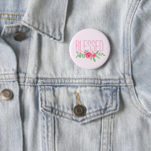Blessed Pink Watercolor Floral 6 Cm Round Badge