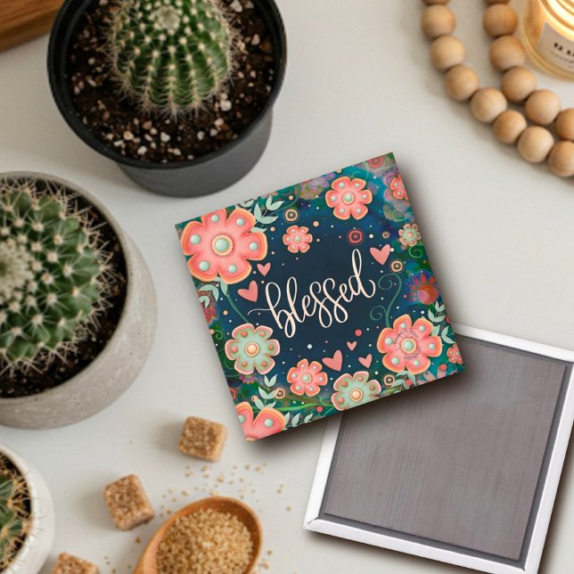 Blessed Pretty Fun Blue Pink Floral Inspirivity Magnet (Creator Uploaded)