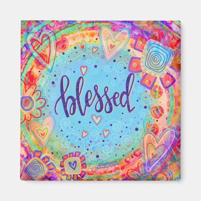 Blessed Pretty Whimsical Floral Trendy Hearts Magnet (Front)