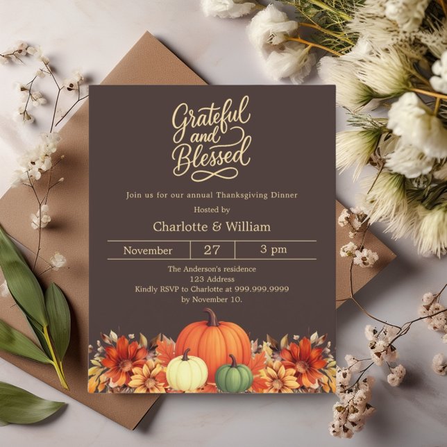 Blessed pumpkin bistre Thanksgiving invitation (Creator Uploaded)