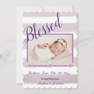 Blessed Purple Photo Script Personalise Birth Announcement