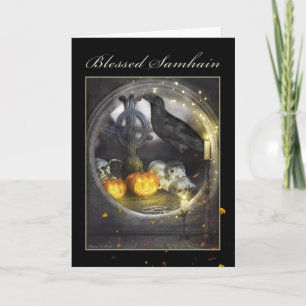 Blessed Samhain Mystical Raven Greeting Card