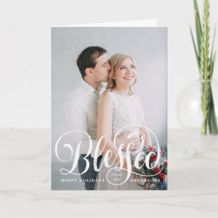 Blessed Script 3 Photo Folded Holiday Card