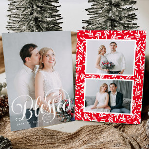 Blessed Script   3 Photo Holiday Card