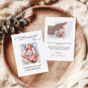 Blessed Script Flat Baby Birth Announcement Card