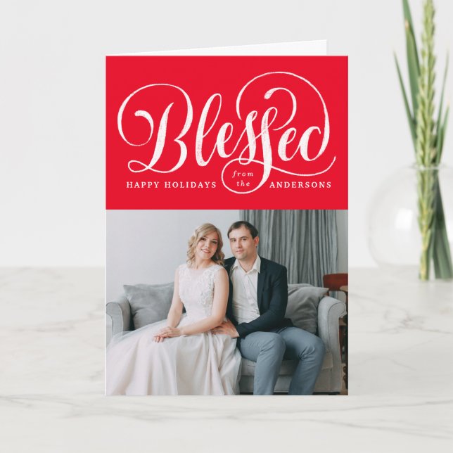 Blessed Script | Folded Holiday Card (Front)