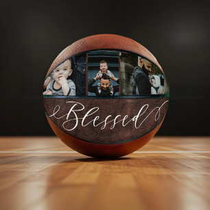 Blessed Script Leather Fathers Day Photo Collage Basketball