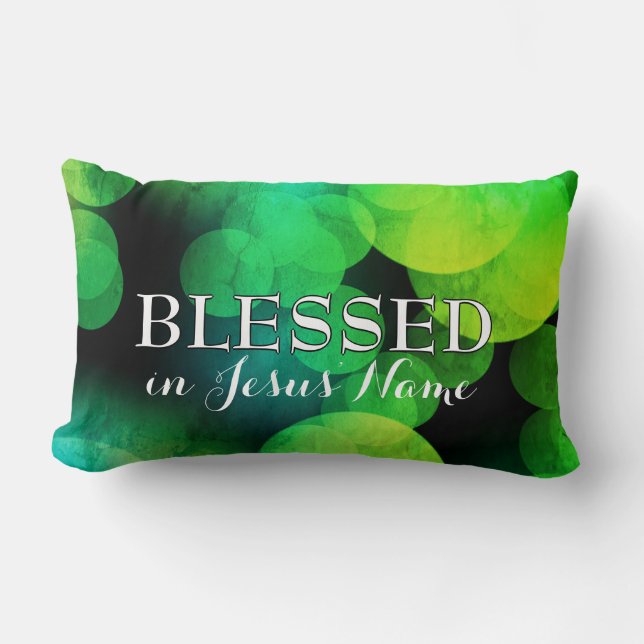 BLESSED | Stylish Green Bokeh | Customisable Lumbar Cushion (Front)