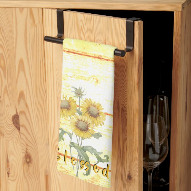 Blessed Sunflowers on wood Kitchen Towel (Thirds Fold)