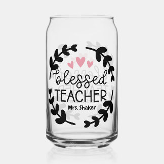 Blessed Teacher Custom Name Teacher Appreciation Can Glass