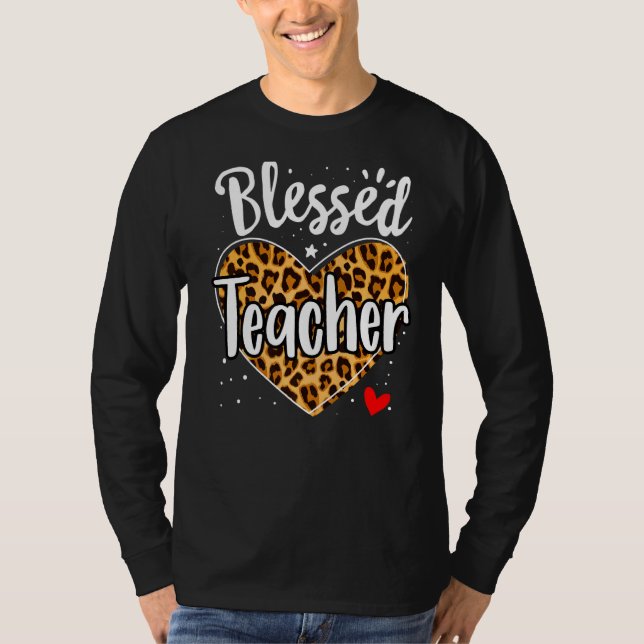Blessed Teacher Leopard Heart Kindergarten Prescho T-Shirt (Front)