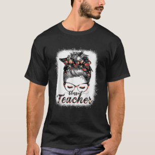 Blessed Teacher Messy Bun Women Happy Easter, Moth T-Shirt