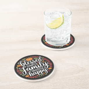 Blessed Thankful Family Thanksgiving Dinner Coaster