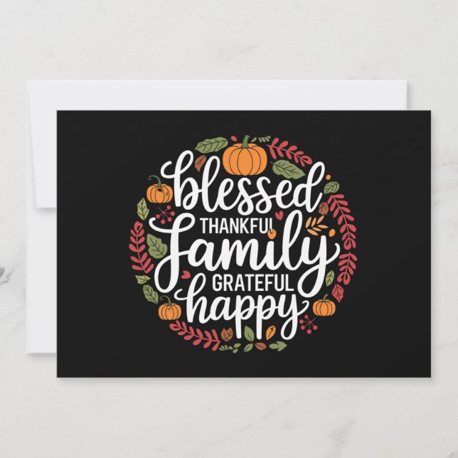 Blessed Thankful Family Thanksgiving Dinner Invitation (Front)