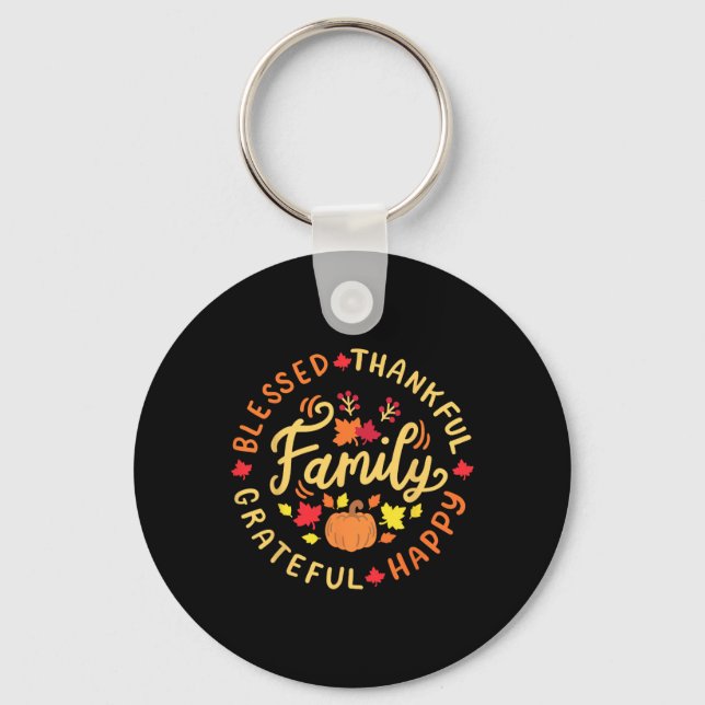 Blessed thankful family thanksgiving  key ring (Front)