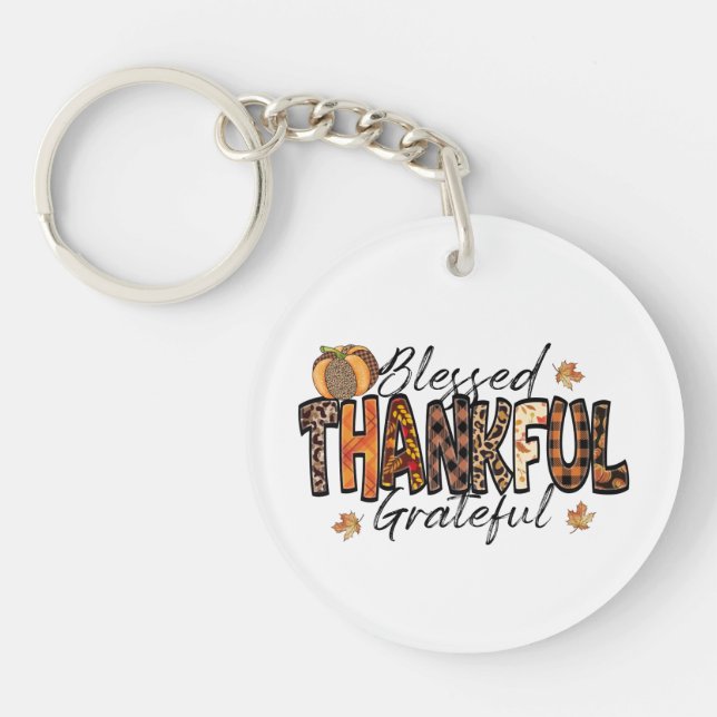 Blessed Thankful Grateful Key Ring (Front)