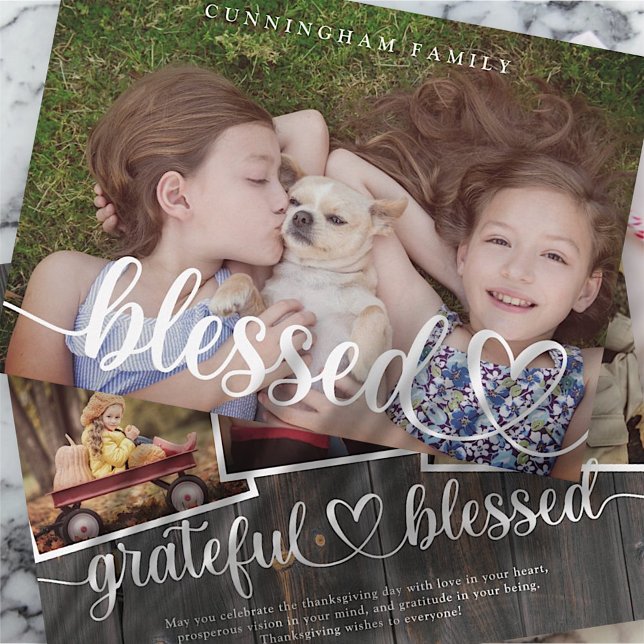 Blessed Thanksgiving Country Rustic Family Photos Holiday Card (Creator Uploaded)