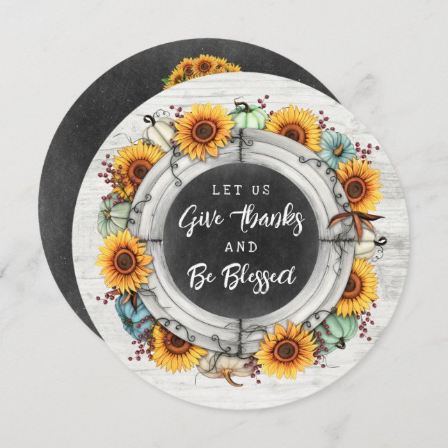 Blessed Thanksgiving Fall Sunflowers Family Dinner Invitation (Front/Back)