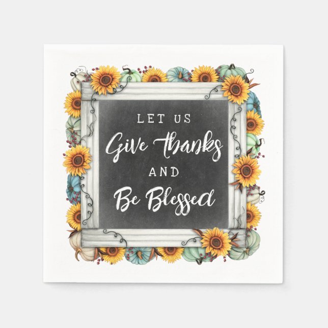 Blessed Thanksgiving Fall Sunflowers Family Dinner Napkin (Front)
