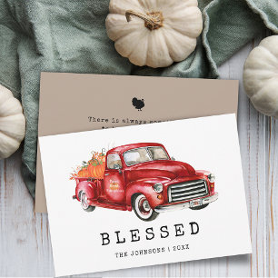Blessed Thanksgiving Red Truck Pumpkins Flat Card