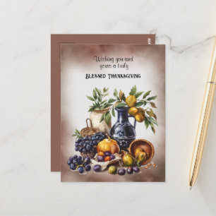 Blessed Thanksgiving Wine and Fruit Bowls Postcard